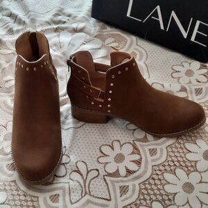 NEW Lane Bryant Womens Brown Ankle Boots Size 9W Studded Back Zipper Wide Calf
